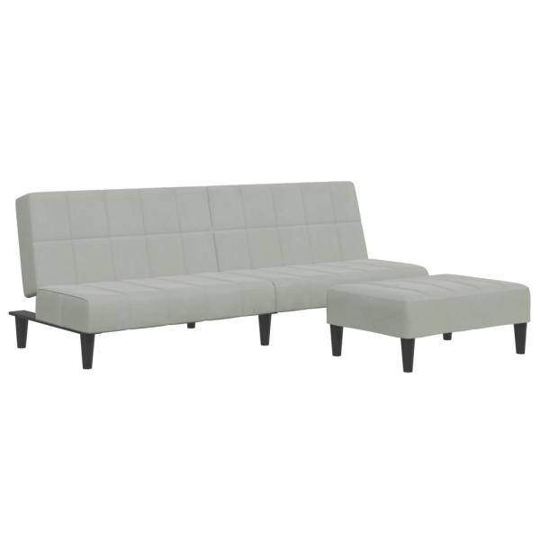 Schlafsofa 2-Sitzer mit Fußhocker Hellgrau Samt