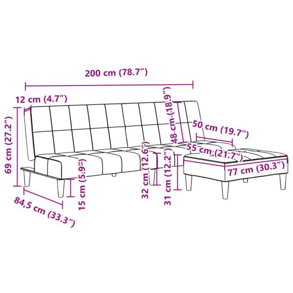 Schlafsofa 2-Sitzer mit Fußhocker Hellgrau Samt