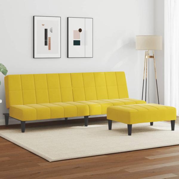 ARDEBO.de - Schlafsofa 2-Sitzer mit Fußhocker Gelb Samt