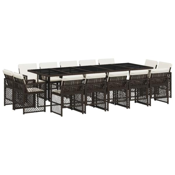 15-tlg. Garten-Essgruppe mit Kissen Braun Poly Rattan