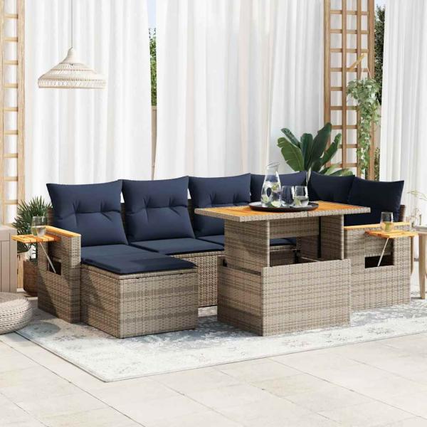 ARDEBO.de - 7-tlg. Garten-Sofagarnitur mit Kissen Schwarz Poly Rattan