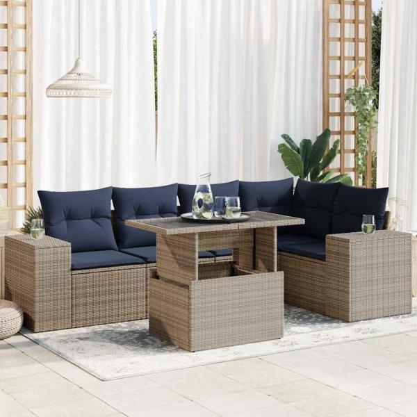 ARDEBO.de - 6-tlg. Garten-Sofagarnitur mit Kissen Schwarz Poly Rattan