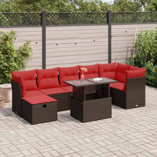 ARDEBO.de - 8-tlg. Garten-Sofagarnitur mit Kissen Schwarz Poly Rattan