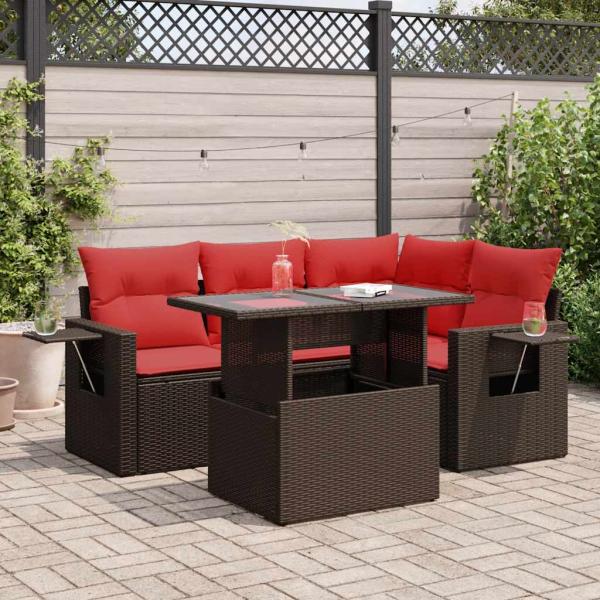 ARDEBO.de - 5-tlg. Garten-Sofagarnitur mit Kissen Grau Poly Rattan Akazie