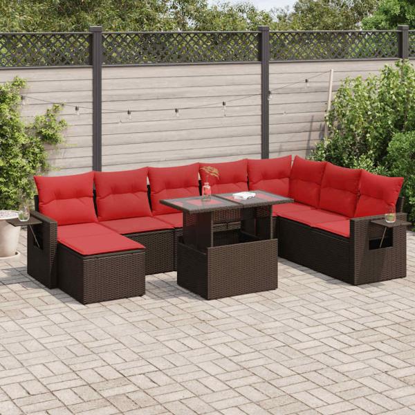 ARDEBO.de - 9-tlg. Garten-Sofagarnitur mit Kissen Schwarz Poly Rattan
