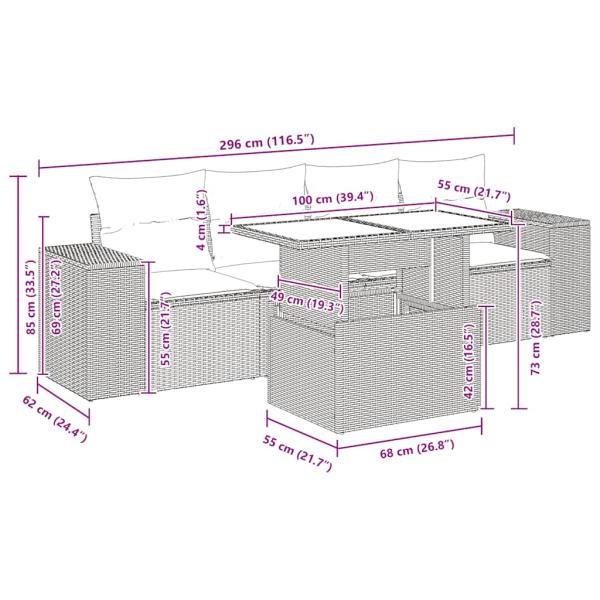 5-tlg. Garten-Sofagarnitur mit Kissen Braun Poly Rattan Akazie