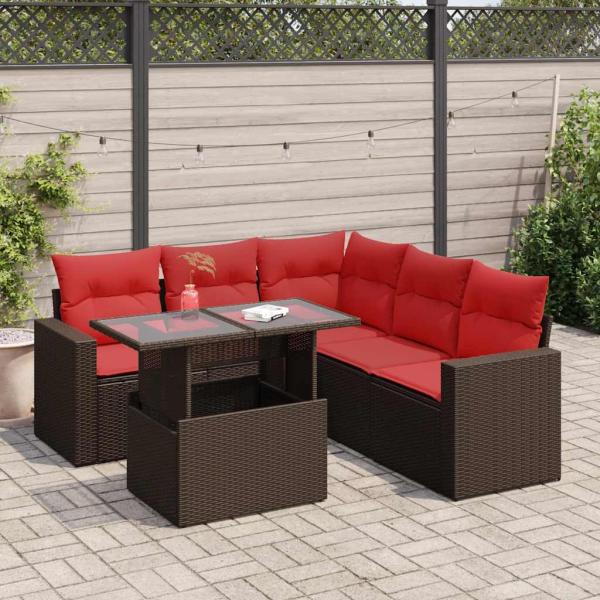 ARDEBO.de - 6-tlg. Garten-Sofagarnitur mit Kissen Braun Poly Rattan Akazie