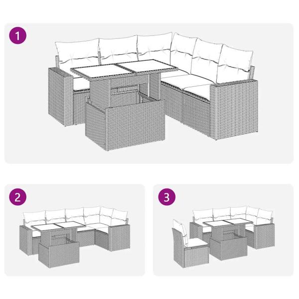 6-tlg. Garten-Sofagarnitur mit Kissen Braun Poly Rattan Akazie