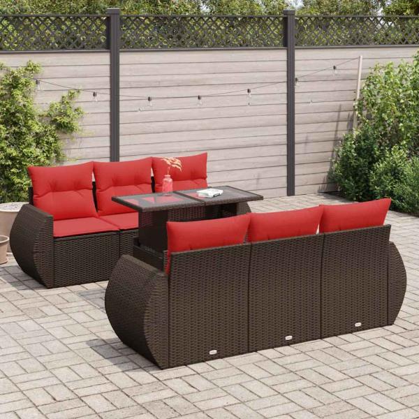ARDEBO.de - 7-tlg. Garten-Sofagarnitur mit Kissen Braun Poly Rattan Akazie