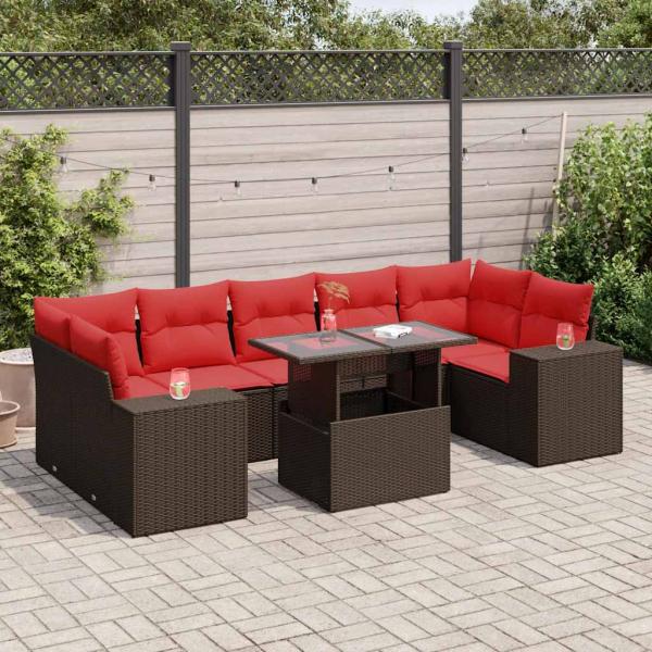 ARDEBO.de - 8-tlg. Garten-Sofagarnitur mit Kissen Braun Poly Rattan Akazie