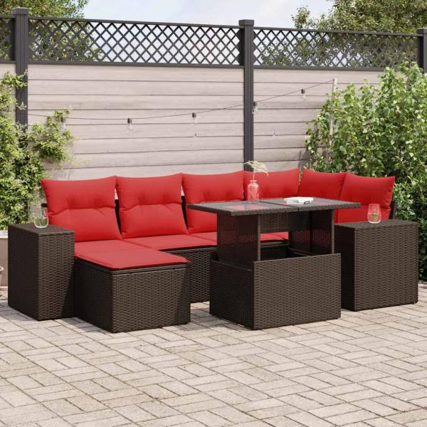 ARDEBO.de - 9-tlg. Garten-Sofagarnitur mit Kissen Braun Poly Rattan Akazie