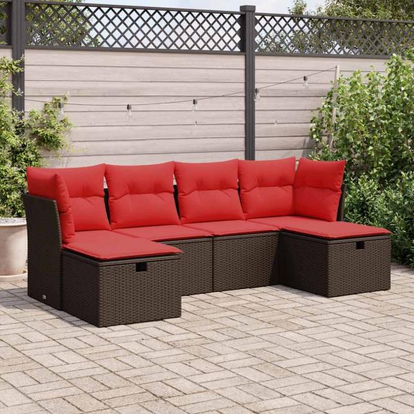 ARDEBO.de - 6-tlg. Garten-Sofagarnitur mit Kissen Braun Poly Rattan
