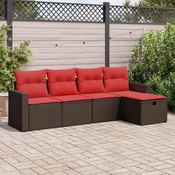 ARDEBO.de - 5-tlg. Garten-Sofagarnitur mit Kissen Braun Poly Rattan