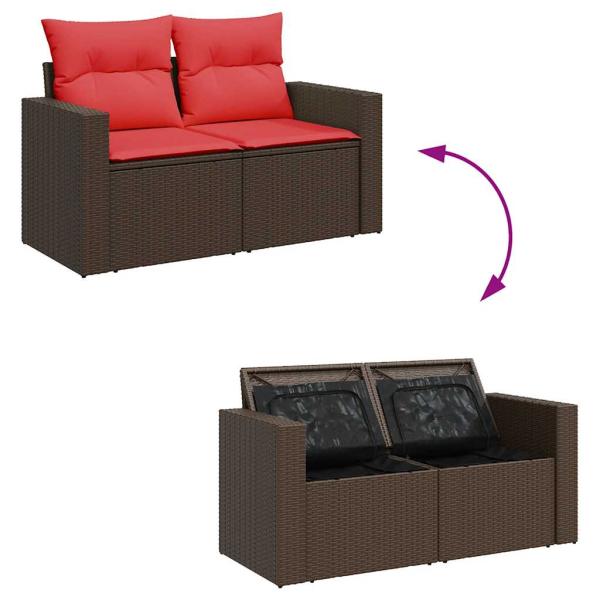5-tlg. Garten-Sofagarnitur mit Kissen Braun Poly Rattan