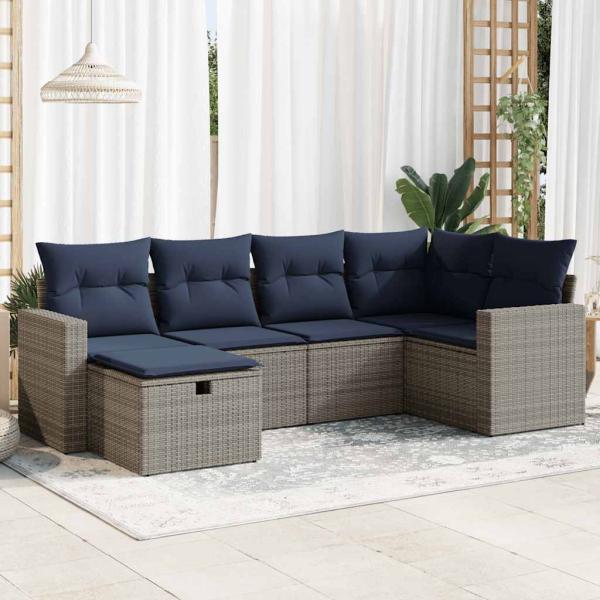 ARDEBO.de - 6-tlg. Garten-Sofagarnitur mit Kissen Grau Poly Rattan