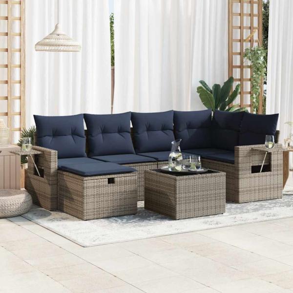 ARDEBO.de - 7-tlg. Garten-Sofagarnitur mit Kissen Grau Poly Rattan