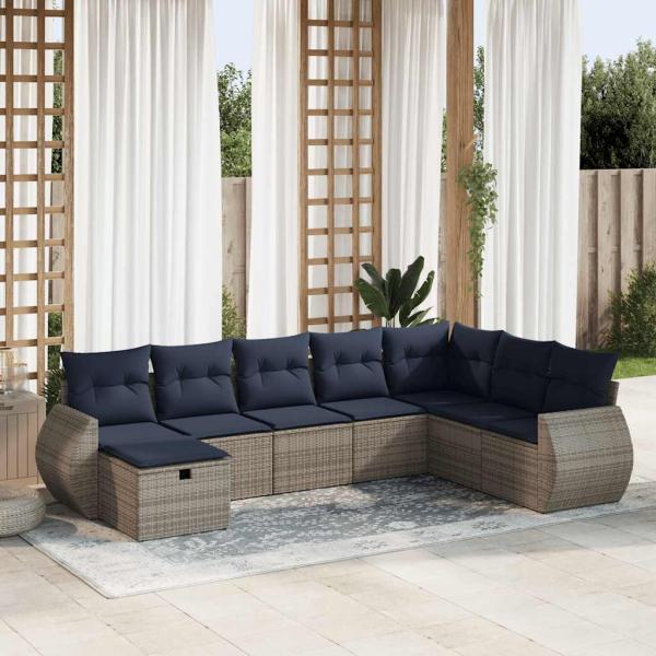 ARDEBO.de - 8-tlg. Garten-Sofagarnitur mit Kissen Grau Poly Rattan
