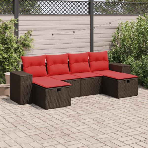 ARDEBO.de - 6-tlg. Garten-Sofagarnitur mit Kissen Braun Poly Rattan