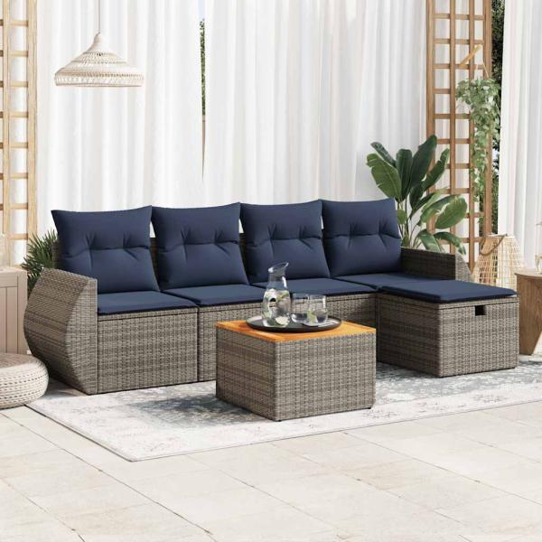ARDEBO.de - 6-tlg. Garten-Sofagarnitur mit Kissen Grau Poly Rattan