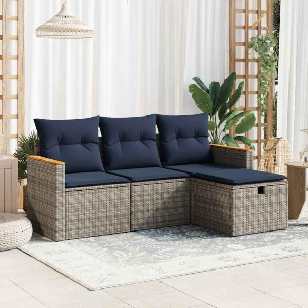 ARDEBO.de - 4-tlg. Garten-Sofagarnitur mit Kissen Grau Poly Rattan