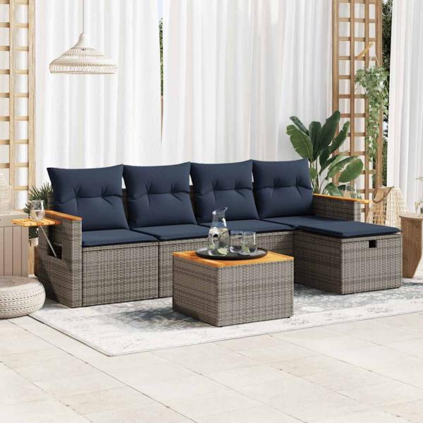 ARDEBO.de - 6-tlg. Garten-Sofagarnitur mit Kissen Grau Poly Rattan