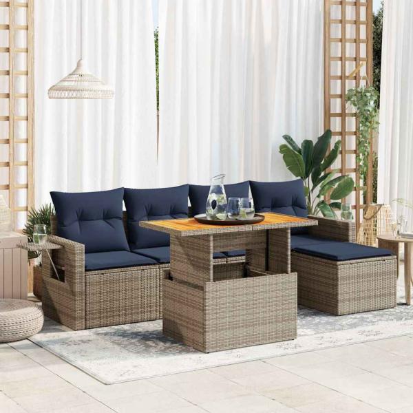 ARDEBO.de - 6-tlg. Garten-Sofagarnitur mit Kissen Grau Poly Rattan