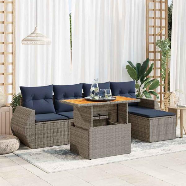 ARDEBO.de - 6-tlg. Garten-Sofagarnitur mit Kissen Grau Poly Rattan