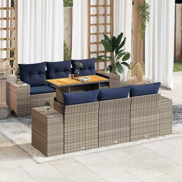 ARDEBO.de - 7-tlg. Garten-Sofagarnitur mit Kissen Grau Poly Rattan