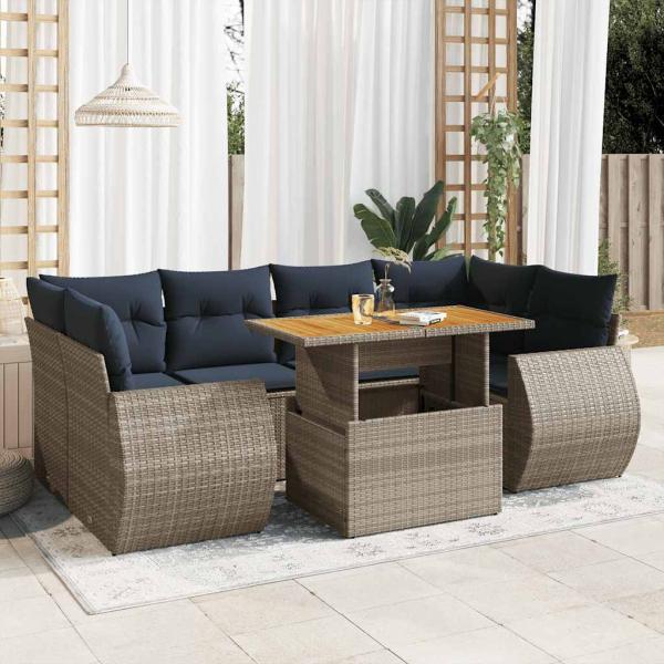 ARDEBO.de - 7-tlg. Garten-Sofagarnitur mit Kissen Grau Poly Rattan