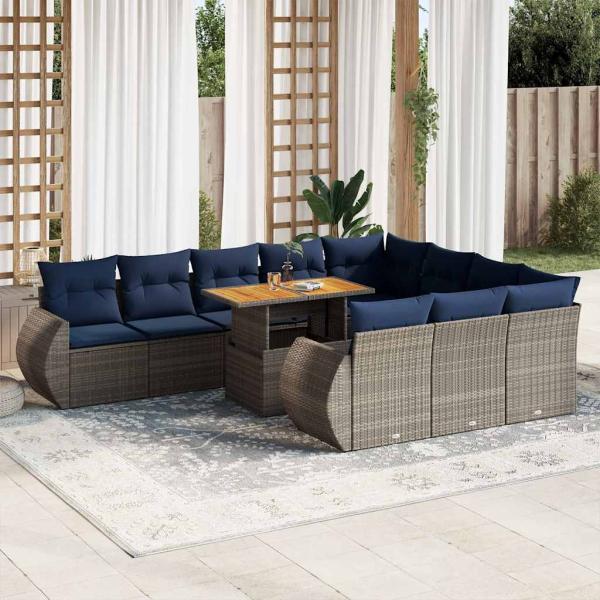 ARDEBO.de - 11-tlg. Garten-Sofagarnitur mit Kissen Grau Poly Rattan