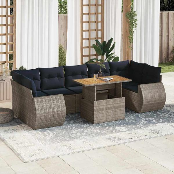 ARDEBO.de - 8-tlg. Garten-Sofagarnitur mit Kissen Grau Poly Rattan