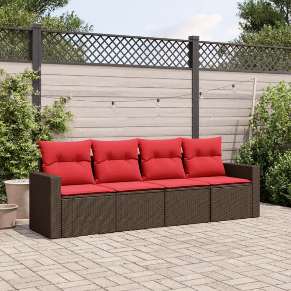 ARDEBO.de - 4-tlg. Garten-Sofagarnitur mit Kissen Braun Poly Rattan