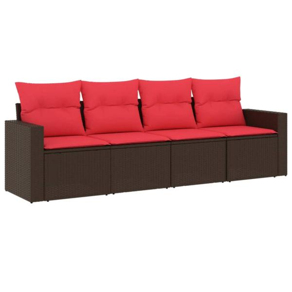 4-tlg. Garten-Sofagarnitur mit Kissen Braun Poly Rattan