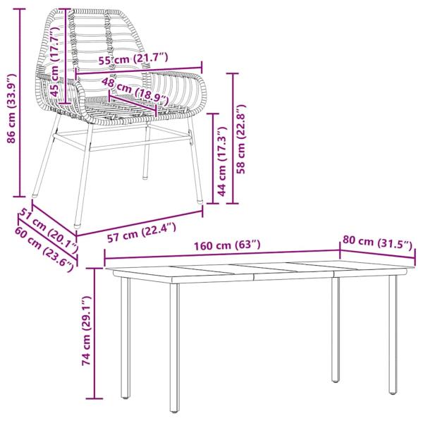 5-teiliges Garten-Esszimmerset aus schwarzem Polyrattanglas