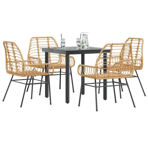 ARDEBO.de - 5-teiliges Garten-Esszimmerset Braunes Polyrattanglas