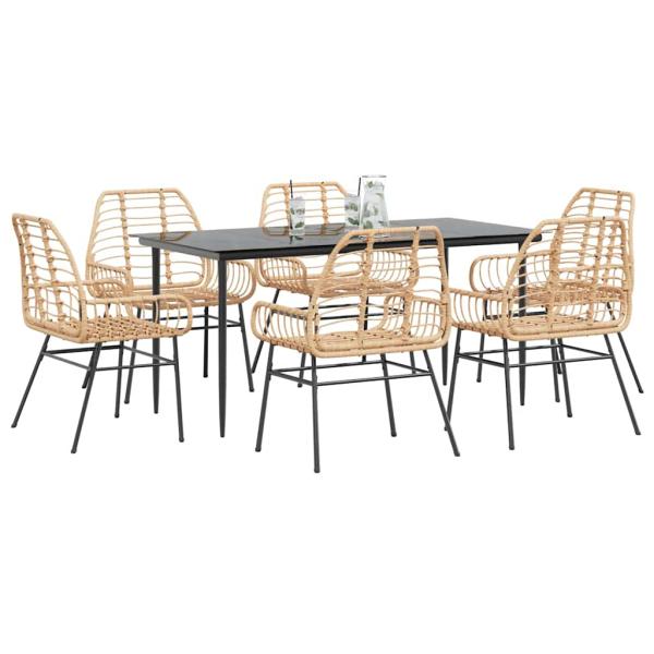 ARDEBO.de - 7-teiliges Garten-Esszimmerset Braunes Polyrattanglas