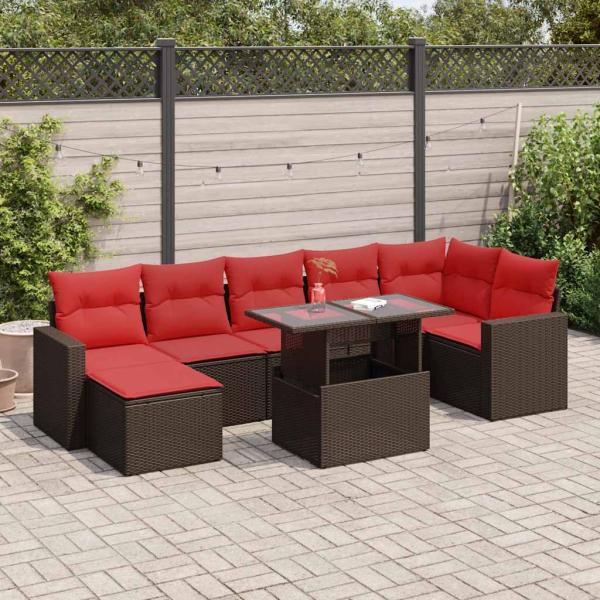 ARDEBO.de - 7-tlg. Garten-Sofagarnitur mit Kissen Braun Poly Rattan Akazie