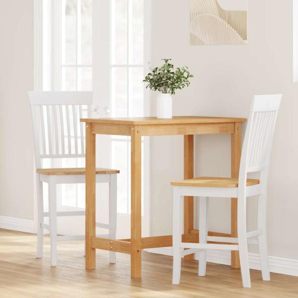 Barhocker 2 Stk. Weiß Massivholz Gummibaum