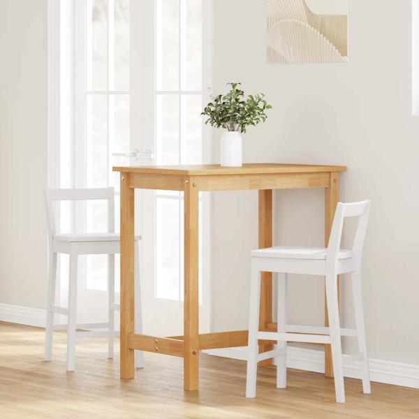 Barhocker 2 Stk. Weiß Massivholz Gummibaum