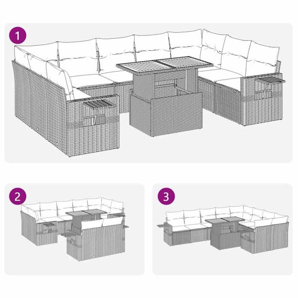 10-tlg. Garten-Sofagarnitur mit Kissen Grau Poly Rattan