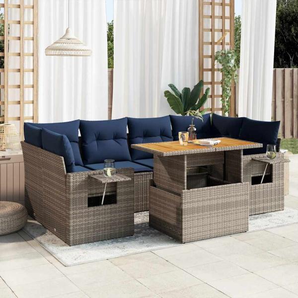 ARDEBO.de - 7-tlg. Garten-Sofagarnitur mit Kissen Grau Poly Rattan