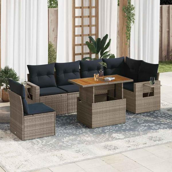 ARDEBO.de - 7-tlg. Garten-Sofagarnitur mit Kissen Grau Poly Rattan