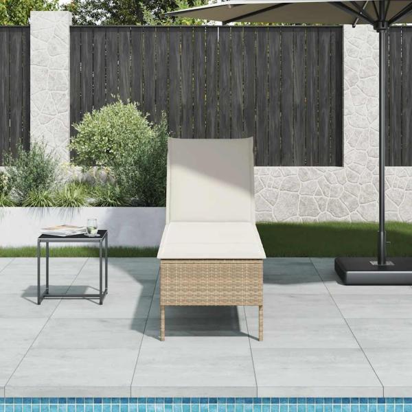 ARDEBO.de - Sonnenliege mit Auflage Beige 55x200x44 cm Poly Rattan