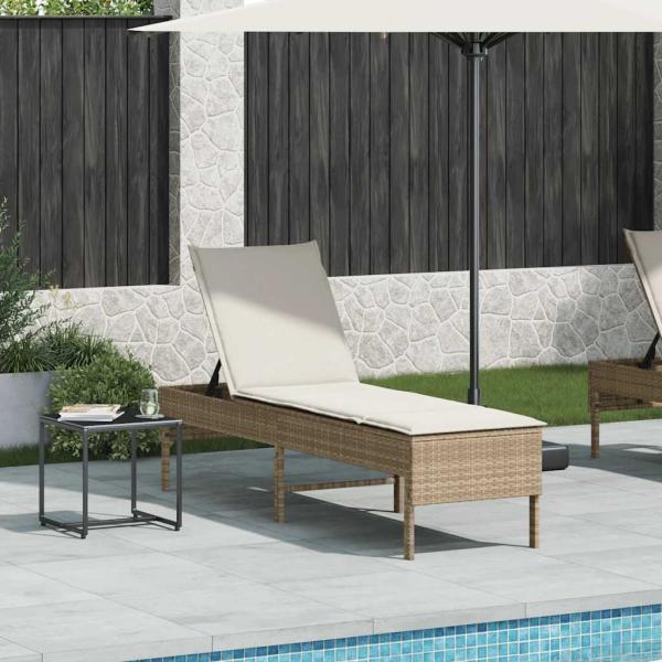 Sonnenliege mit Auflage Beige 55x200x44 cm Poly Rattan