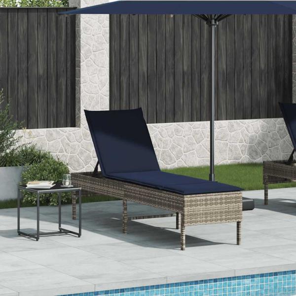Sonnenliege mit Auflage Grau 55x200x44 cm Poly Rattan