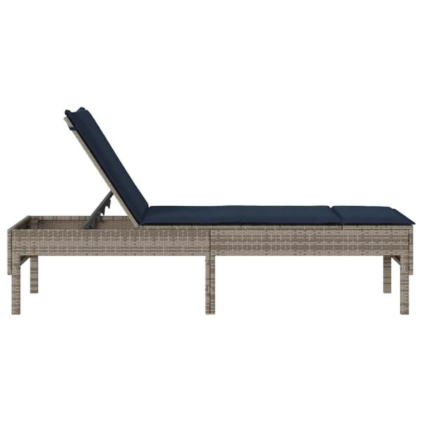 Sonnenliege mit Auflage Grau 55x200x44 cm Poly Rattan