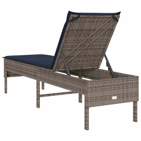 Sonnenliege mit Auflage Grau 55x200x44 cm Poly Rattan