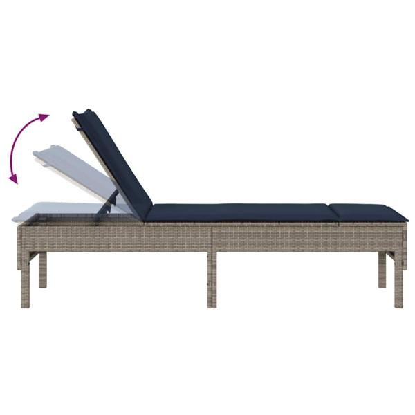 Sonnenliege mit Auflage Grau 55x200x44 cm Poly Rattan
