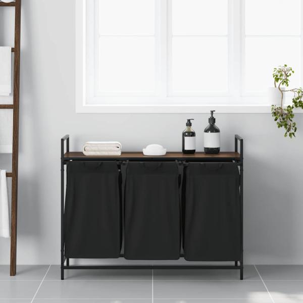 Wäschekorb 3 Fächer mit Ablage Braun Eichen-Optik