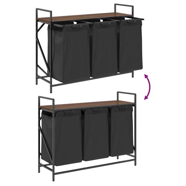 Wäschekorb 3 Fächer mit Ablage Braun Eichen-Optik